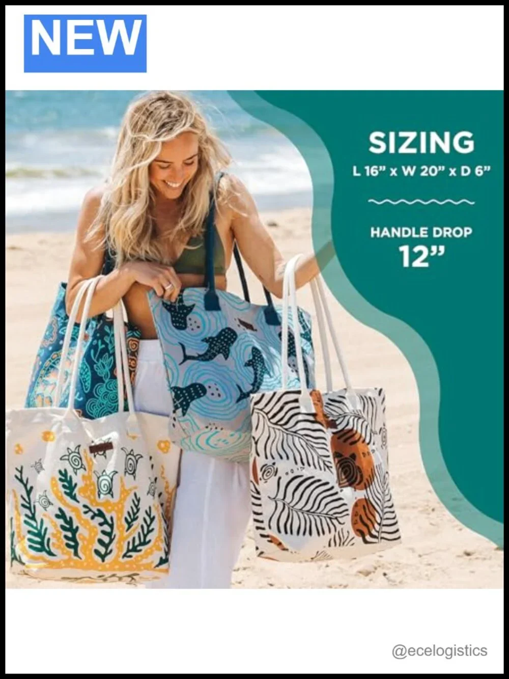 Organic Cotton Canvas Beach Tote with Pockets